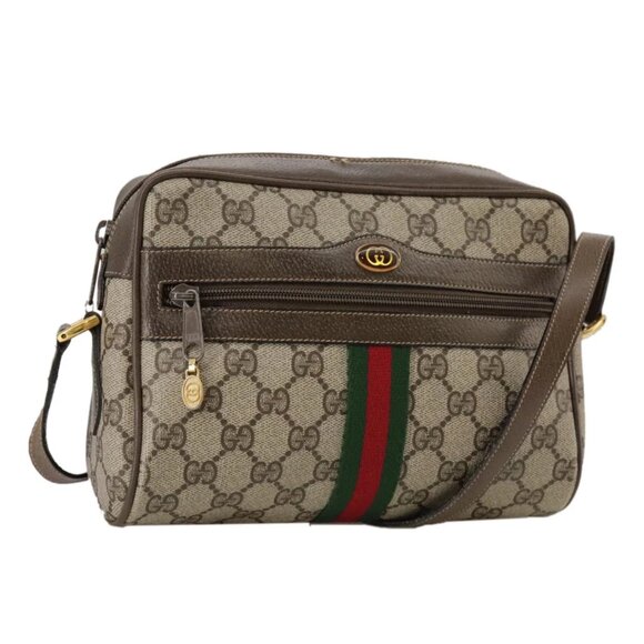 GUCCI Web Sherry Line GG Supreme Shoulder Bag PVC Beige Red Green Auth mr832 - Picture 2 of 16
